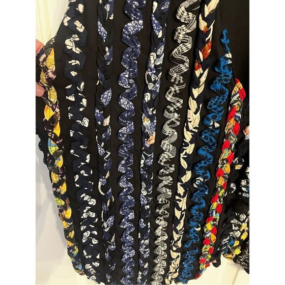 Vintage Soul Mates Black Rayon Multi Rick Rack Stripe Boho Lagenlook Vest sz 2X - Picture 4 of 7